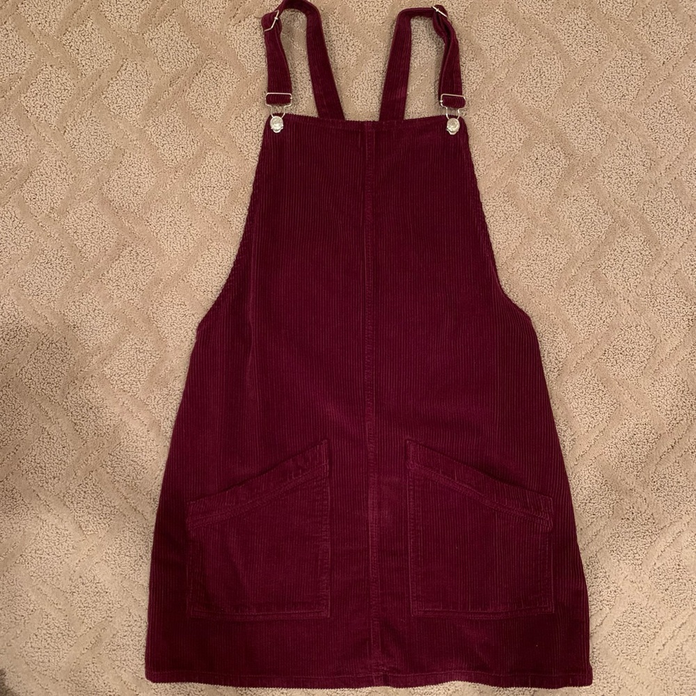 Burgundy Corduroy Overalls Dress